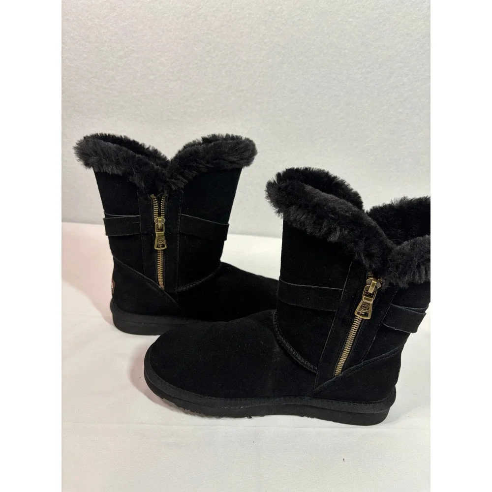 Lamo Women Black Suede Faux Fur Lined Mid-Calf Winter Boots Size 7 DFL50000660
